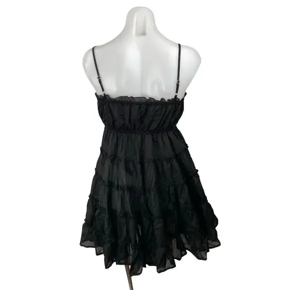 Aqua Womens Black Ruffled Tiered Sleeveless Mini Cami Tank Flare A-Line Dress XS - Picture 4 of 5
